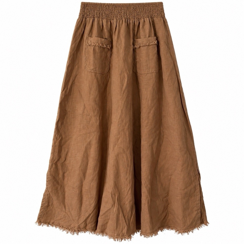 Nomad The Label Womens XL Skirt 100% Linen Aurora Maxi Brown Elastic Waist Boho